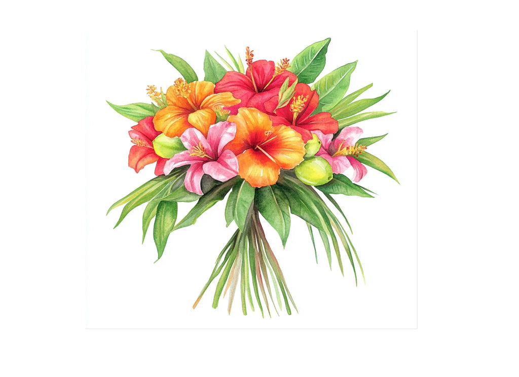 Tropical Hibiscus Flower Bouquets Clipart Bundle