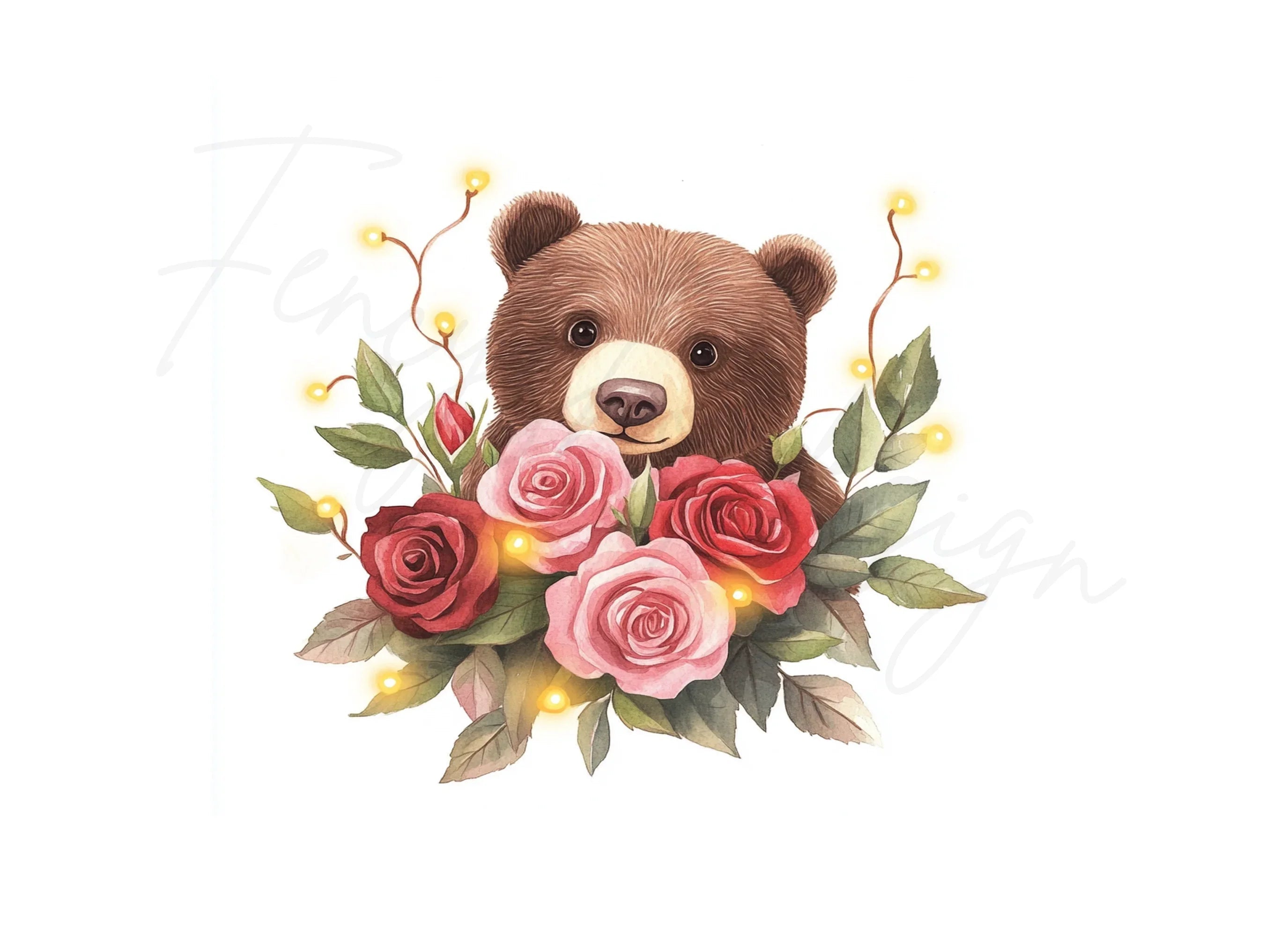 Cute Bear with Pink and Red Roses Clipart Bundle