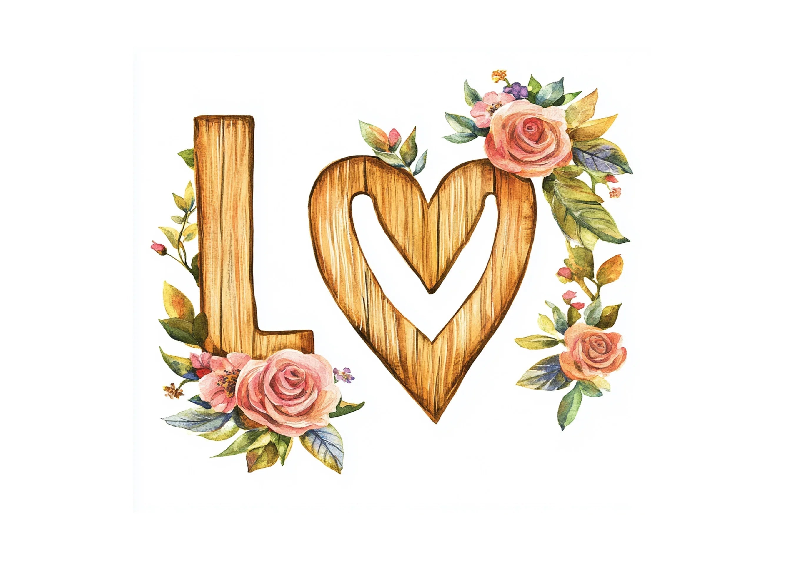Wooden Love Letters Clipart Bundle