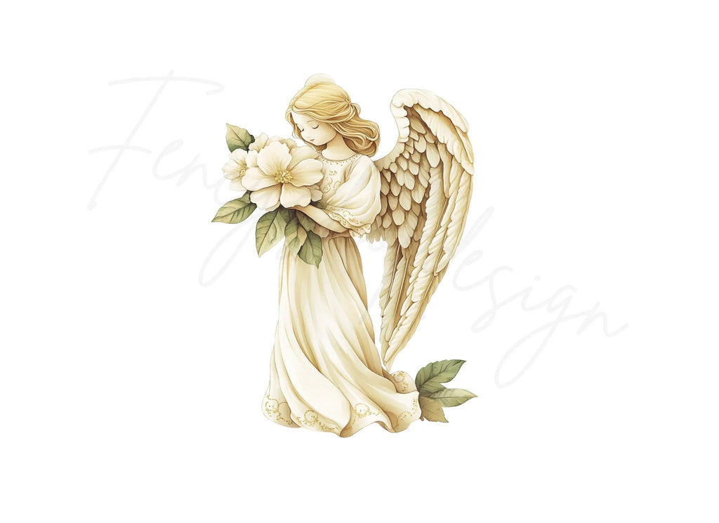 Elegant Angel with White Flowers Clipart Bundle