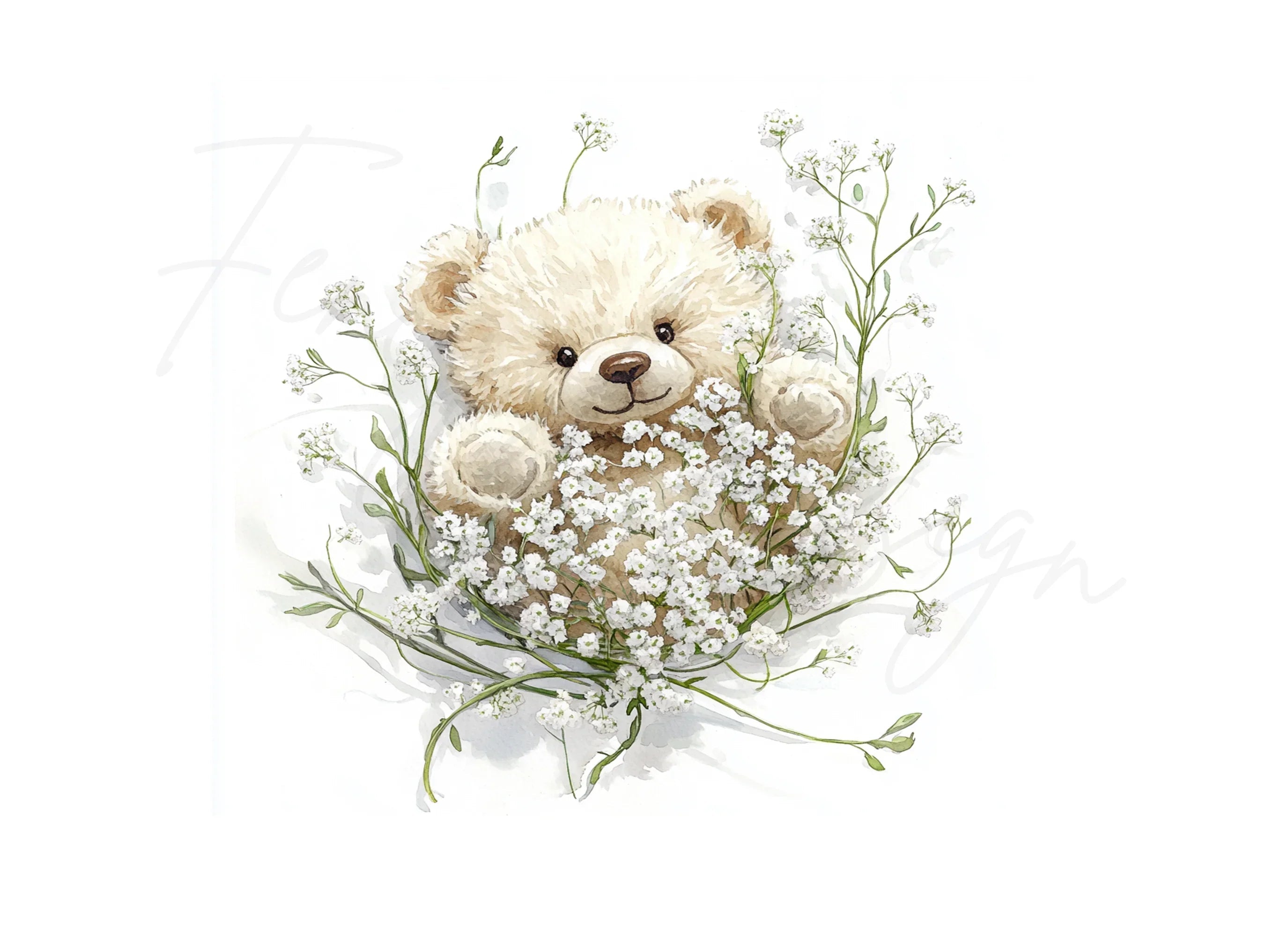 Teddy Bear with Baby Breath Clipart Bundle