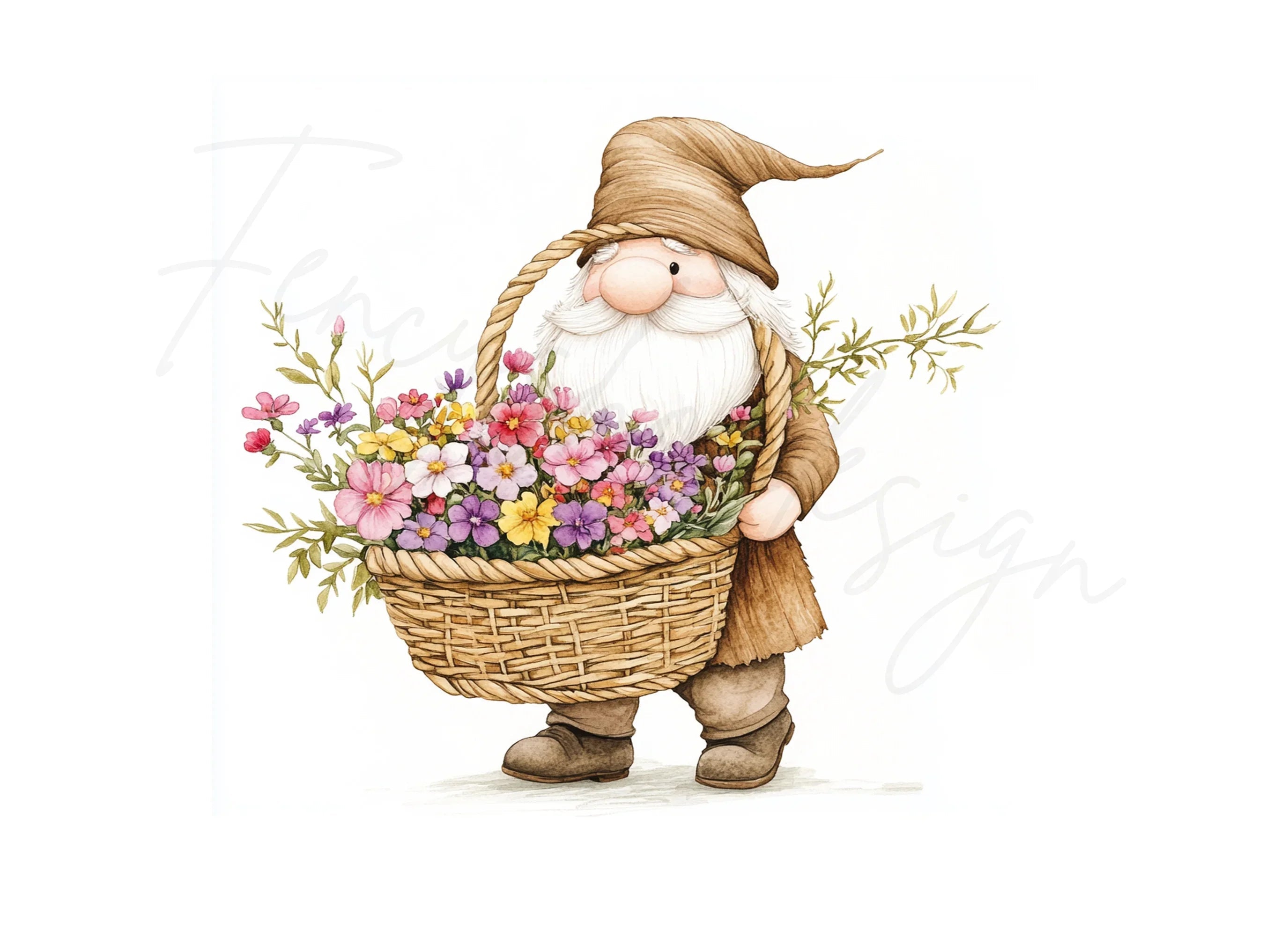 Spring Gnomes with Flower Baskets Clipart Bundle