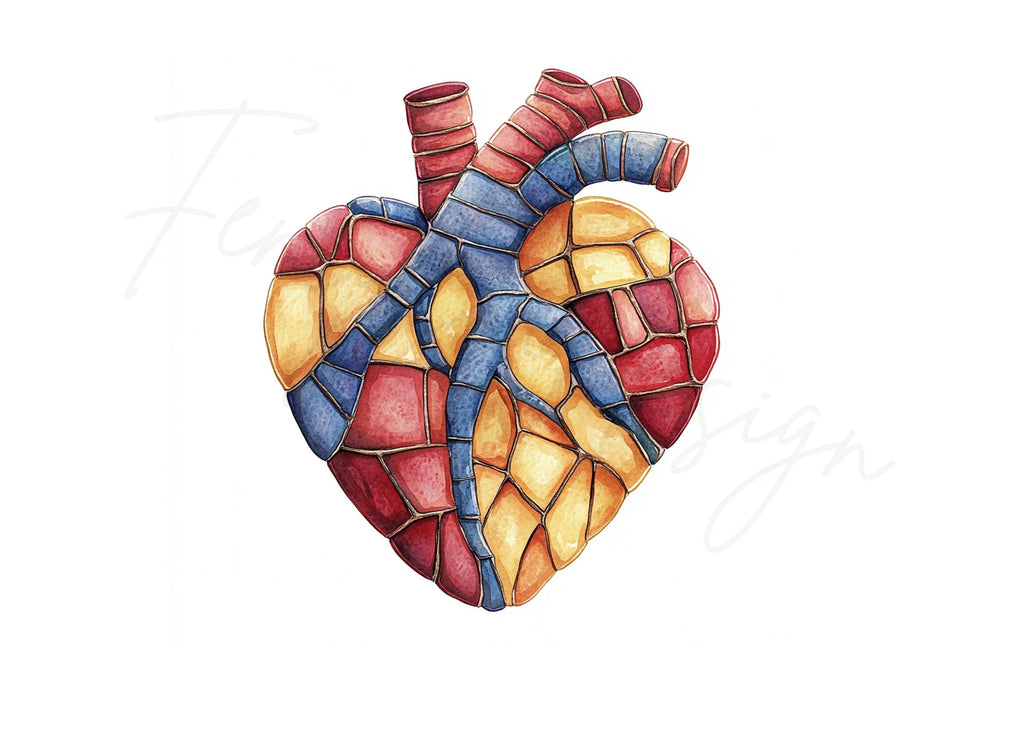 Anatomical Stained Glass Heart Clipart Bundle