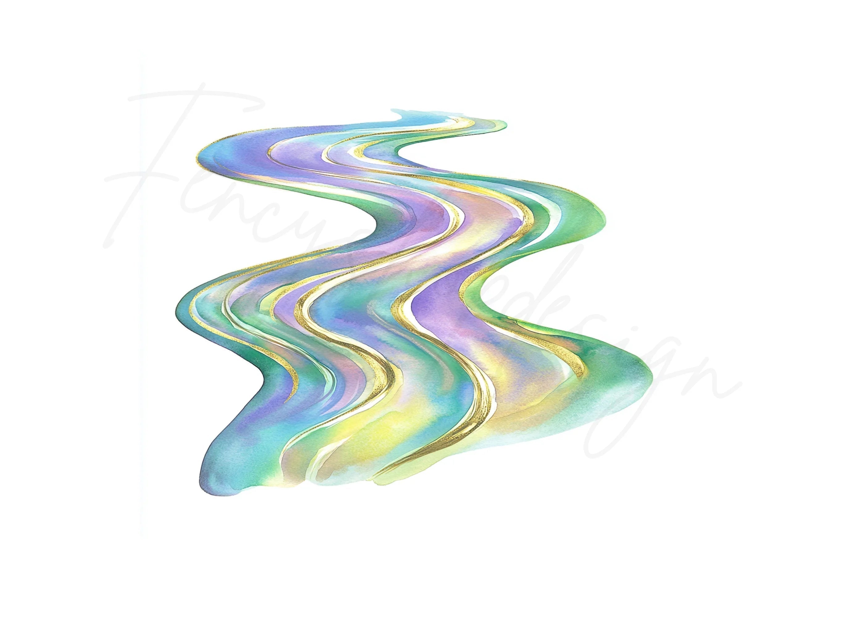 Abstract Iridescent Swirls Clipart Bundle