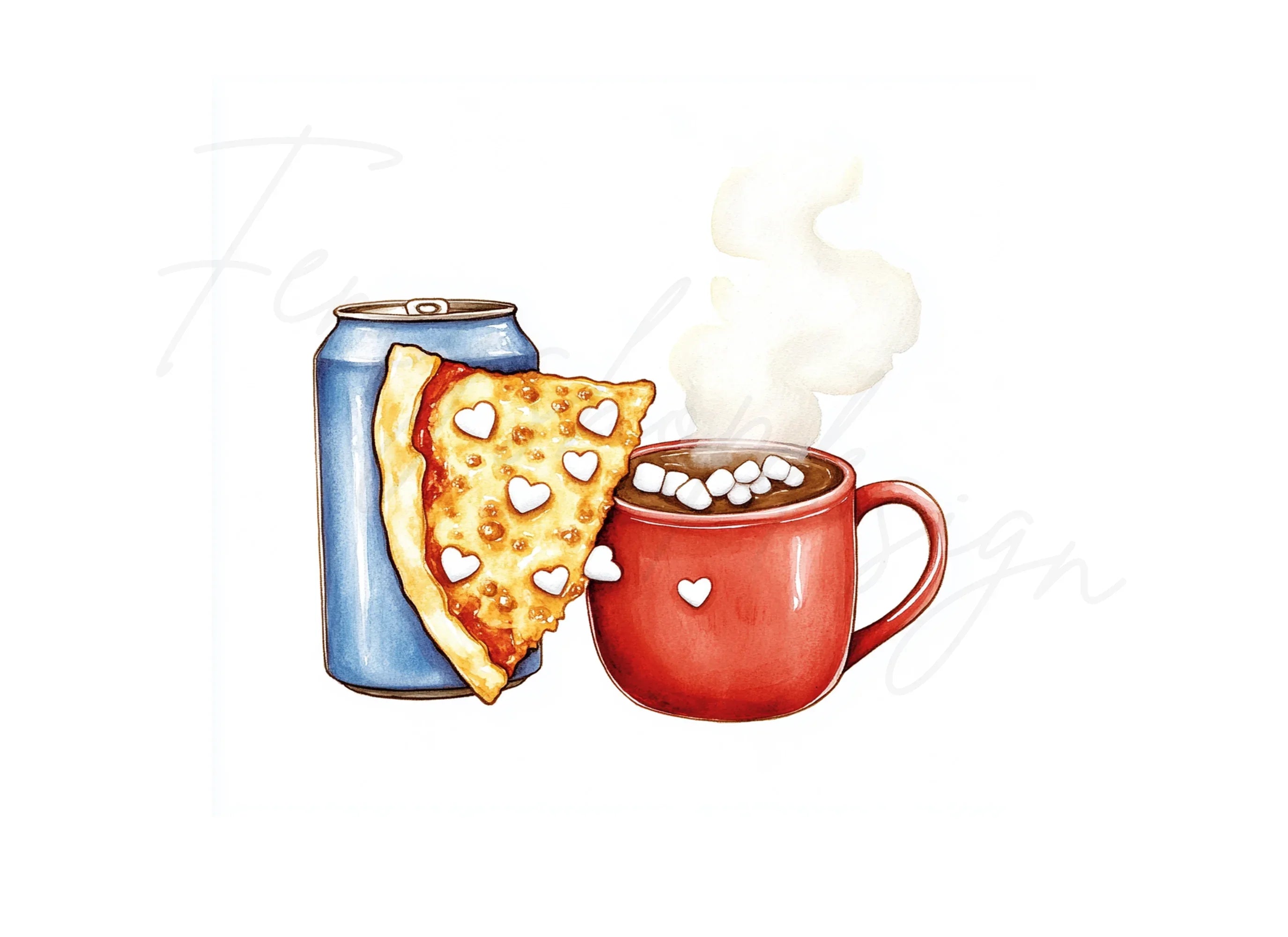 Hot Chocolate Pizza Love Clipart Bundle