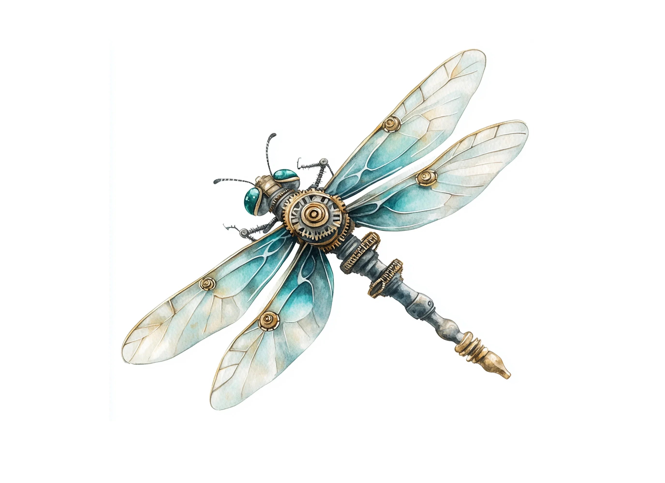 Teal Steampunk Dragonfly Clipart Bundle