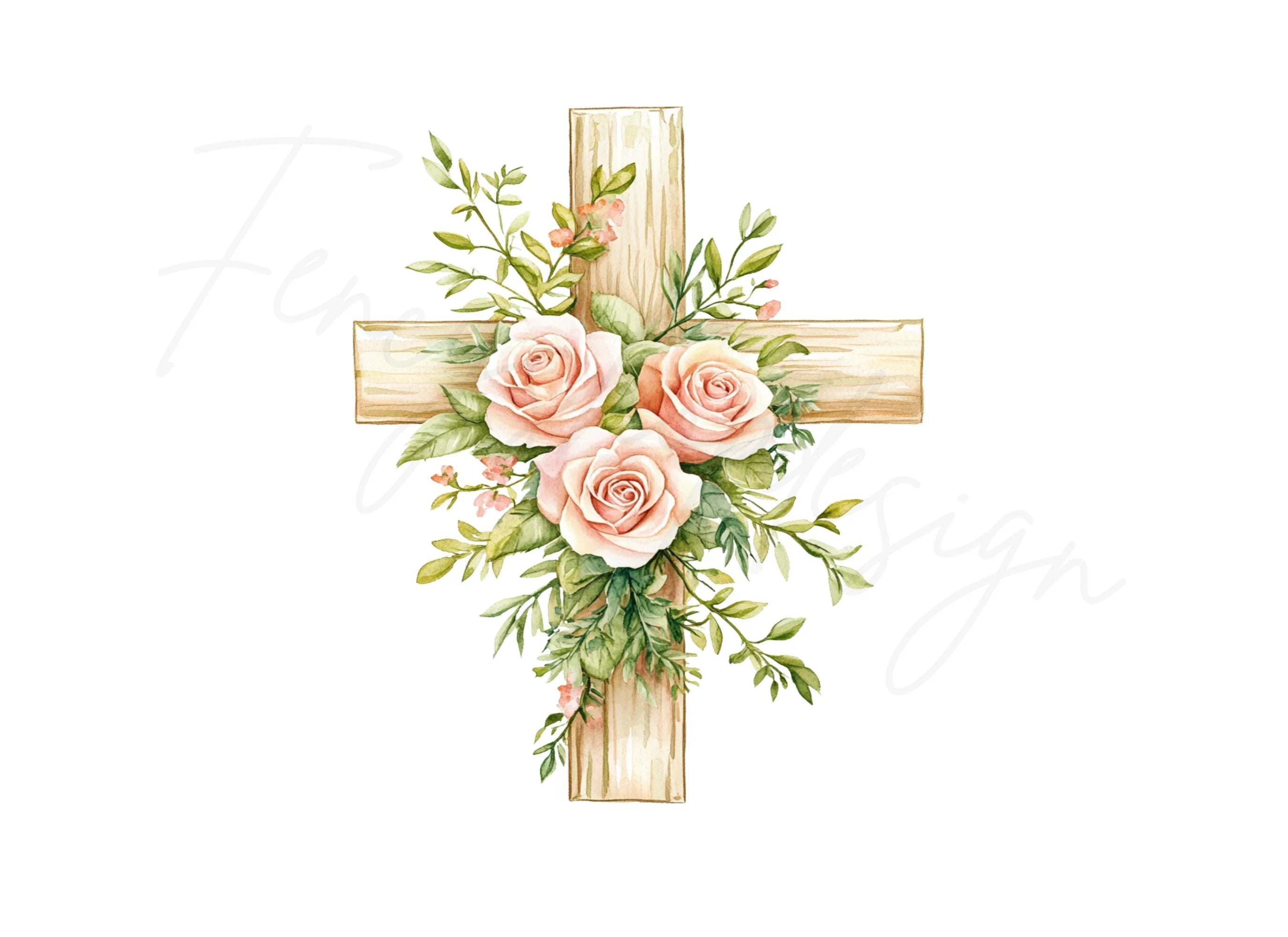Crosses with Pink Roses Clipart Bundle