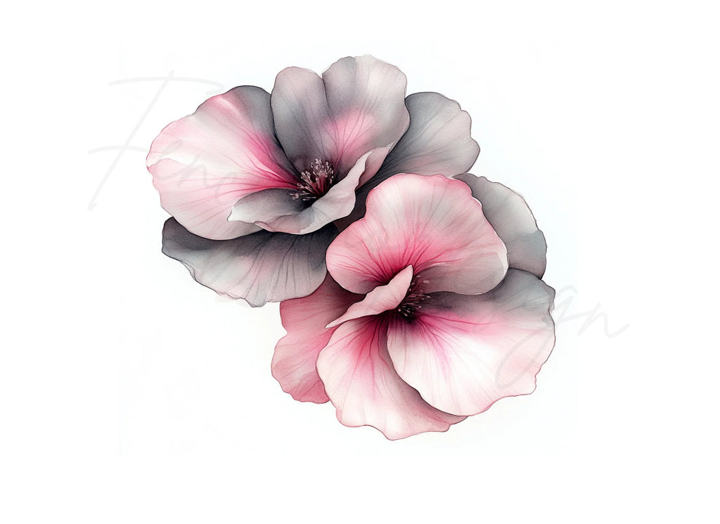 Pink and Grey Flowers Clipart Bundle