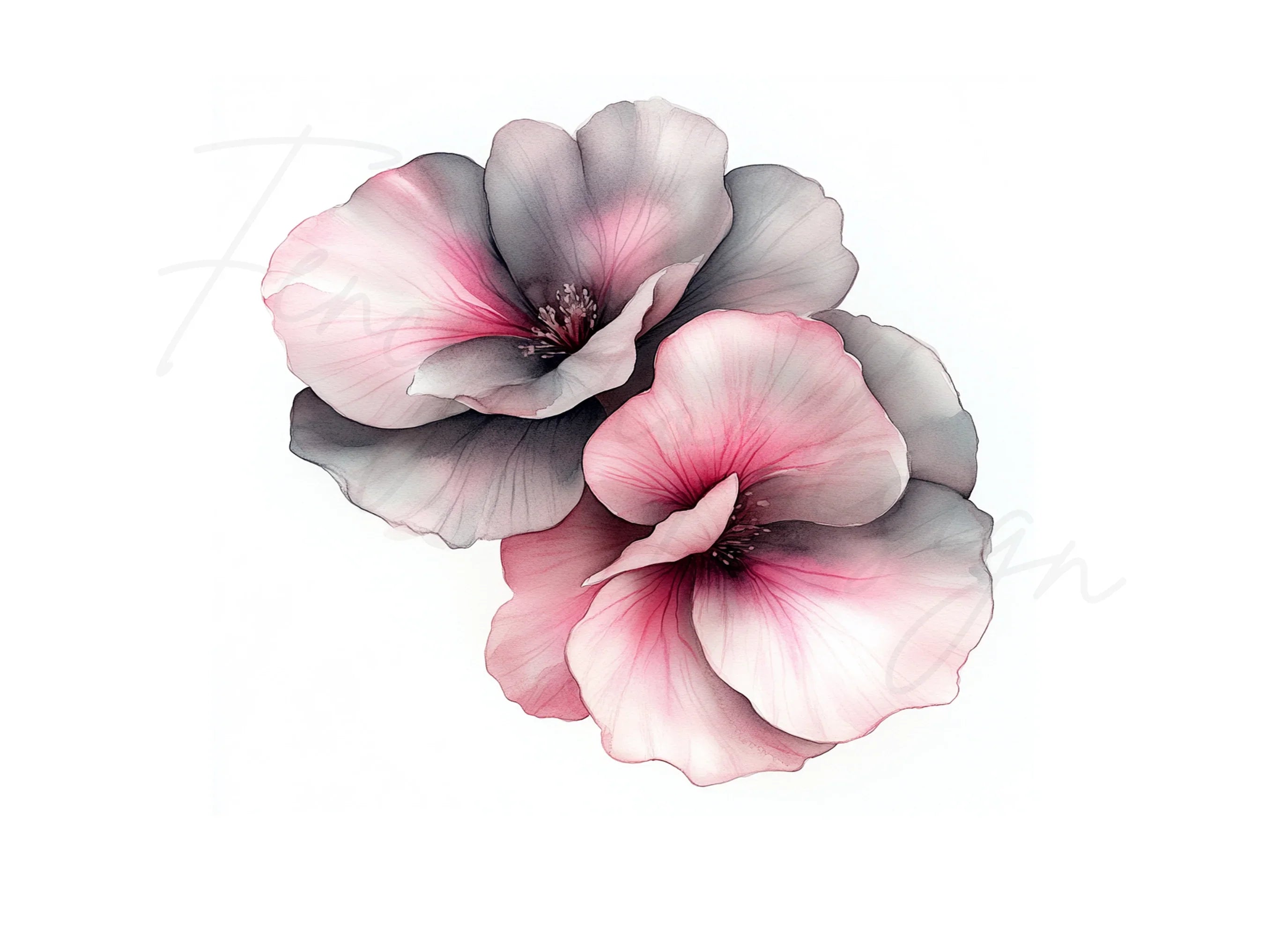 Pink and Grey Flowers Clipart Bundle