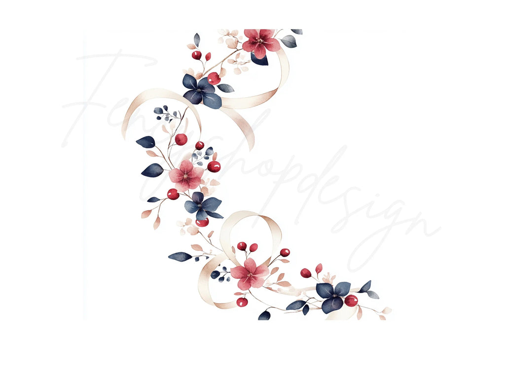 Floral Ribbon Corner Clipart Bundle