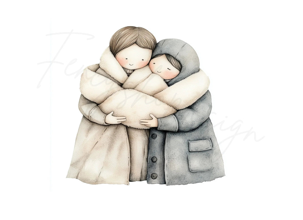 Cozy Couple Winter Hug Clipart Bundle