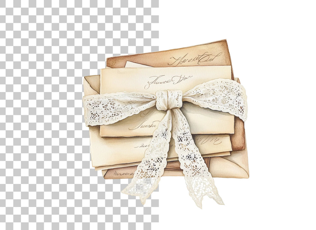 Stacked Vintage Letters with Lace Bows Clipart Bundle