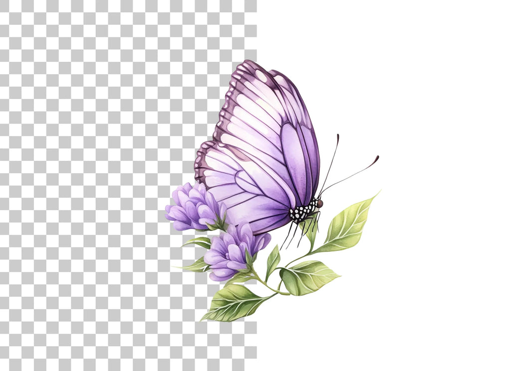 Purple Butterfly and Flowers Clipart Bundle