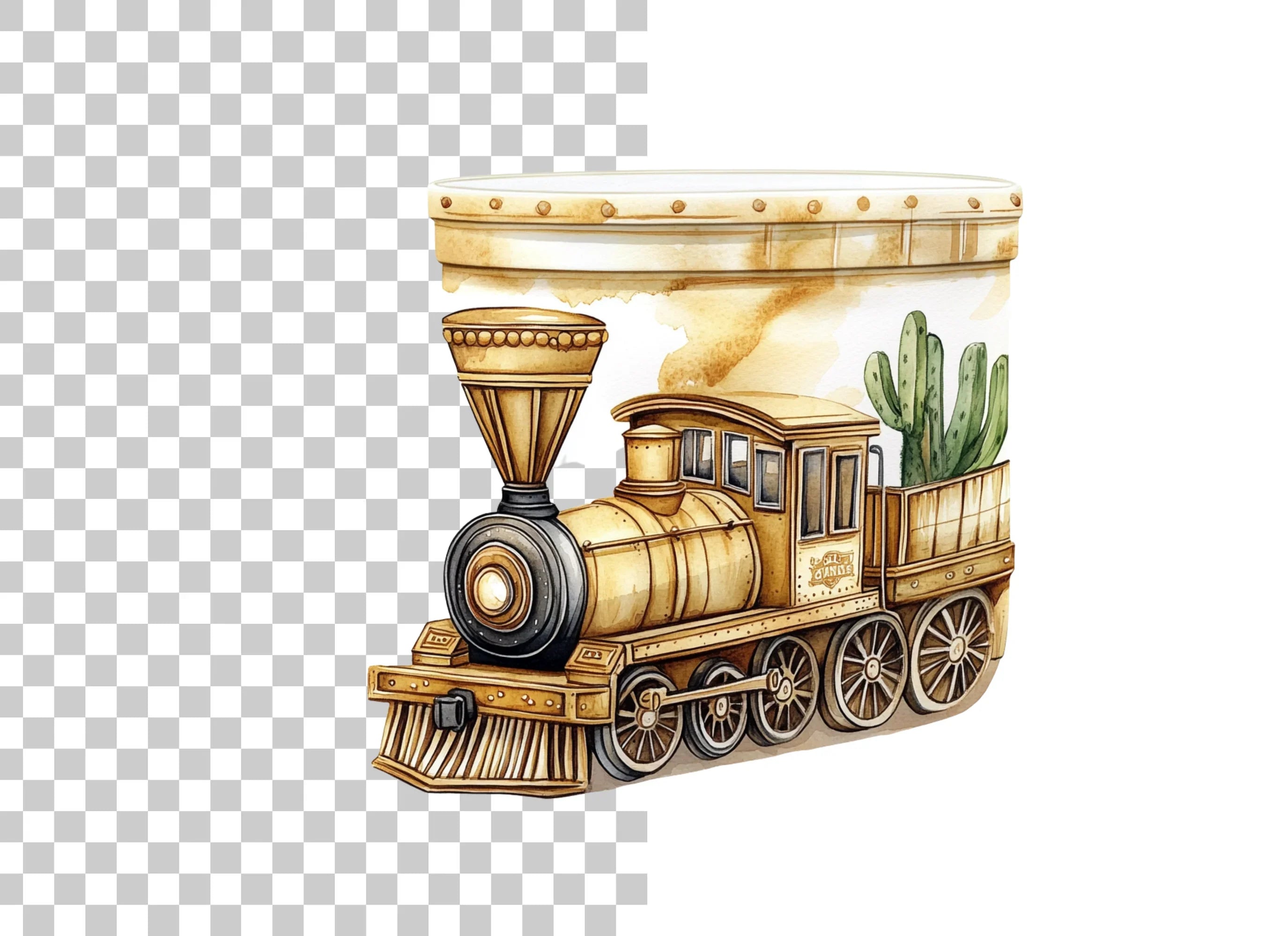 Vintage Train and Cactus Clipart Bundle