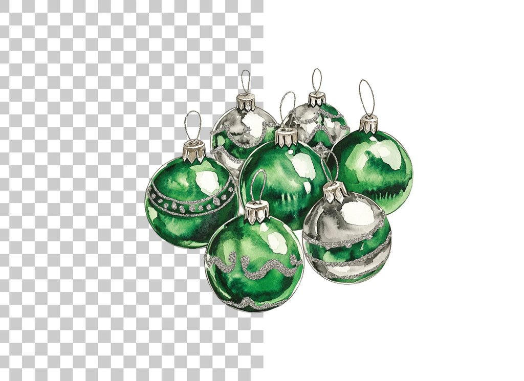 Green Silver Ornaments Clipart Bundle