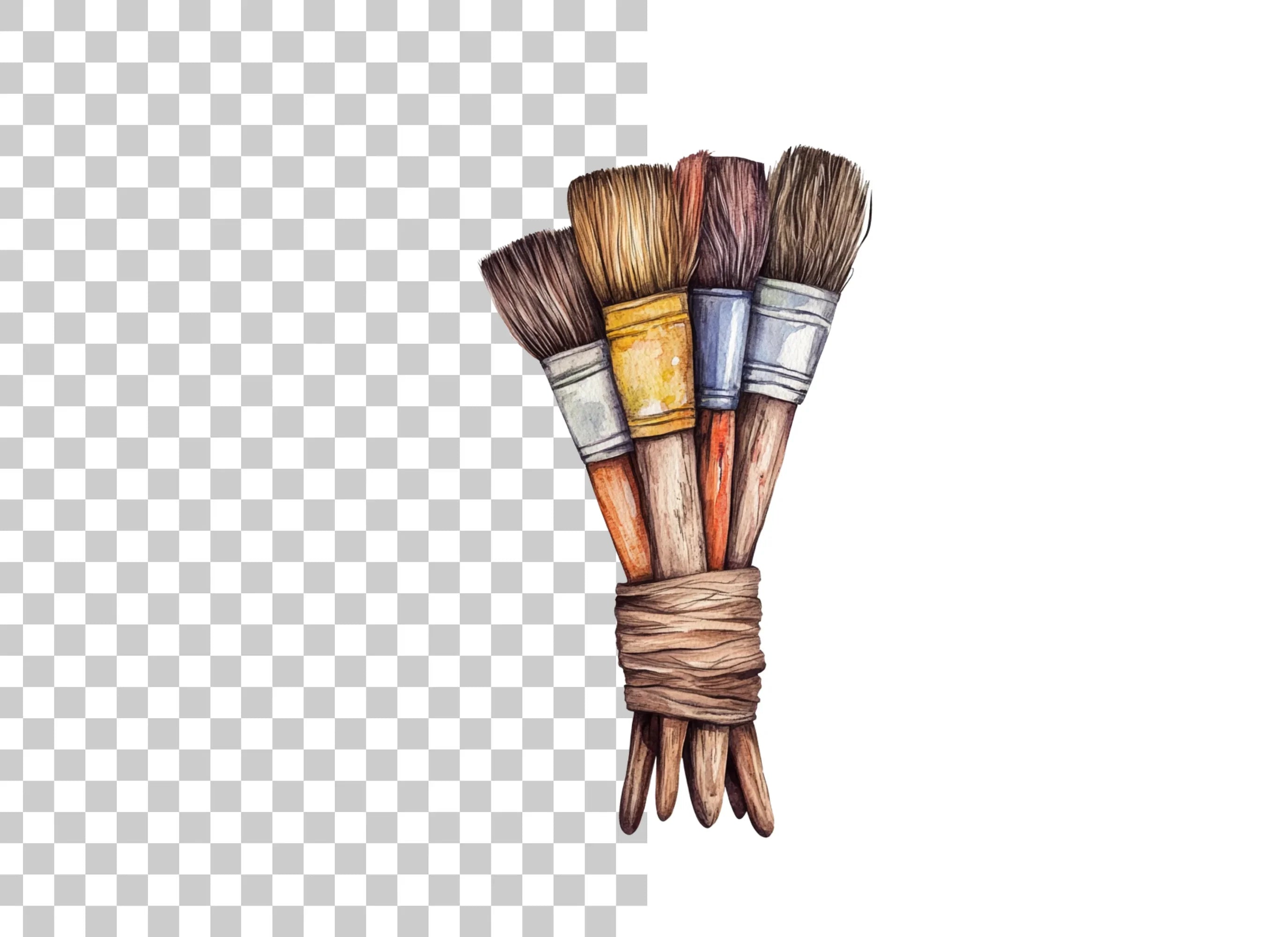 Tied Rustic Paint Brushes Clipart Bundle