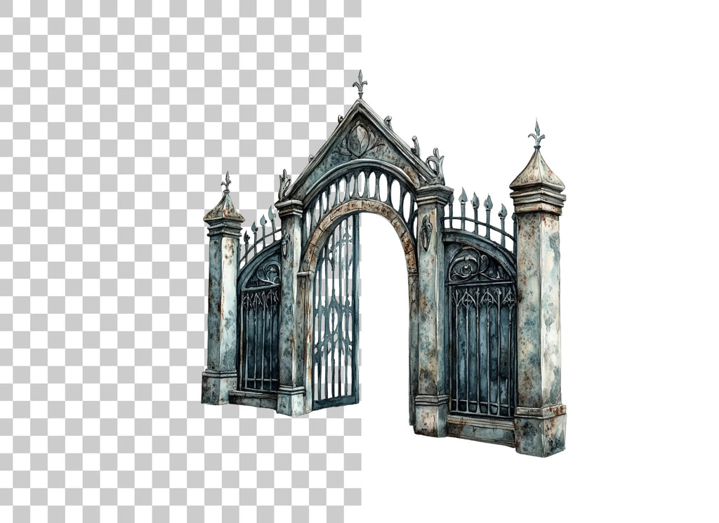 Vintage Gothic Cemetery Gate Clipart Bundle
