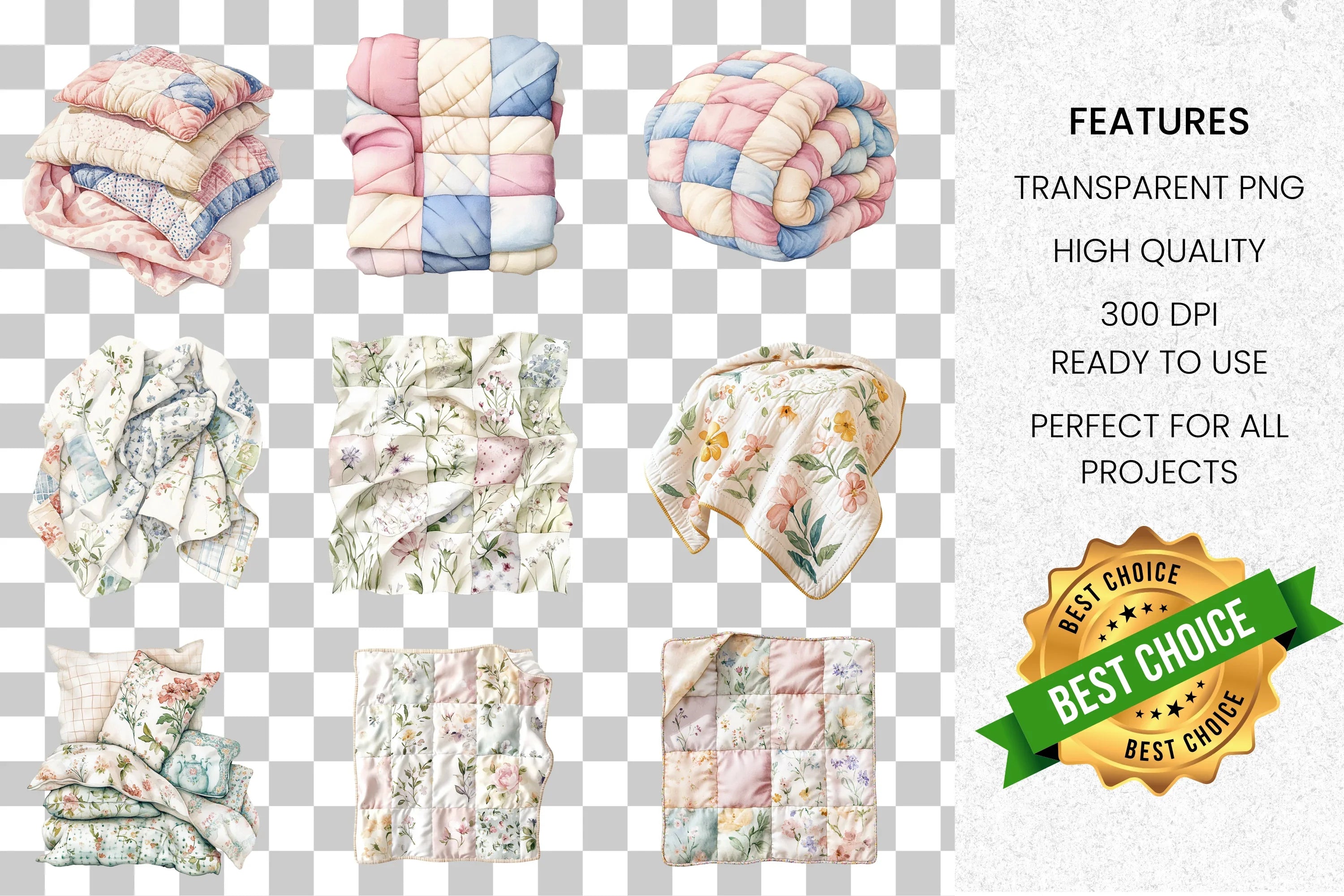 Cozy Floral Quilts Clipart Bundle