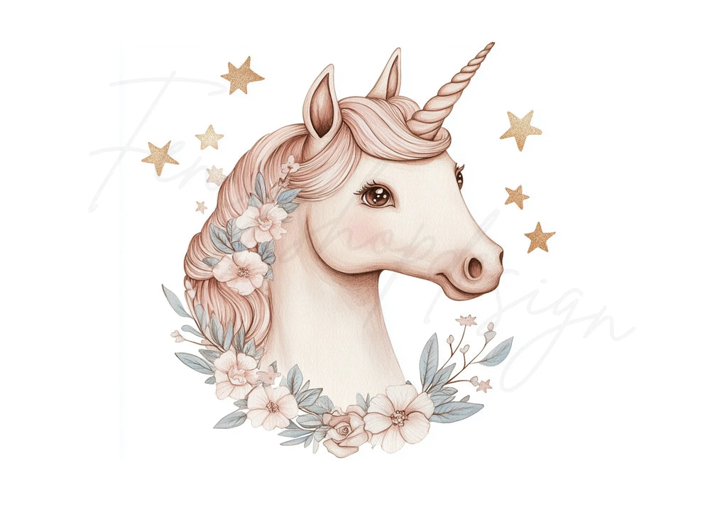 Cute Unicorn Heads with Flowers Clipart Bundle