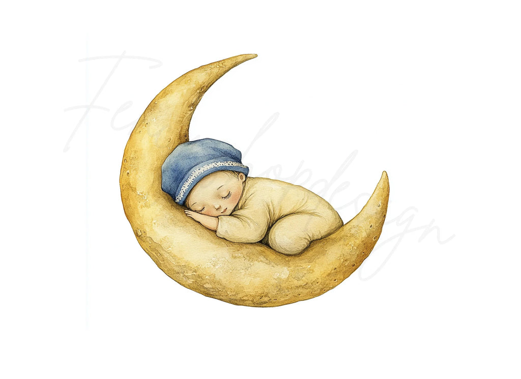 Cute Baby Sleeping on Moon Clipart Bundle