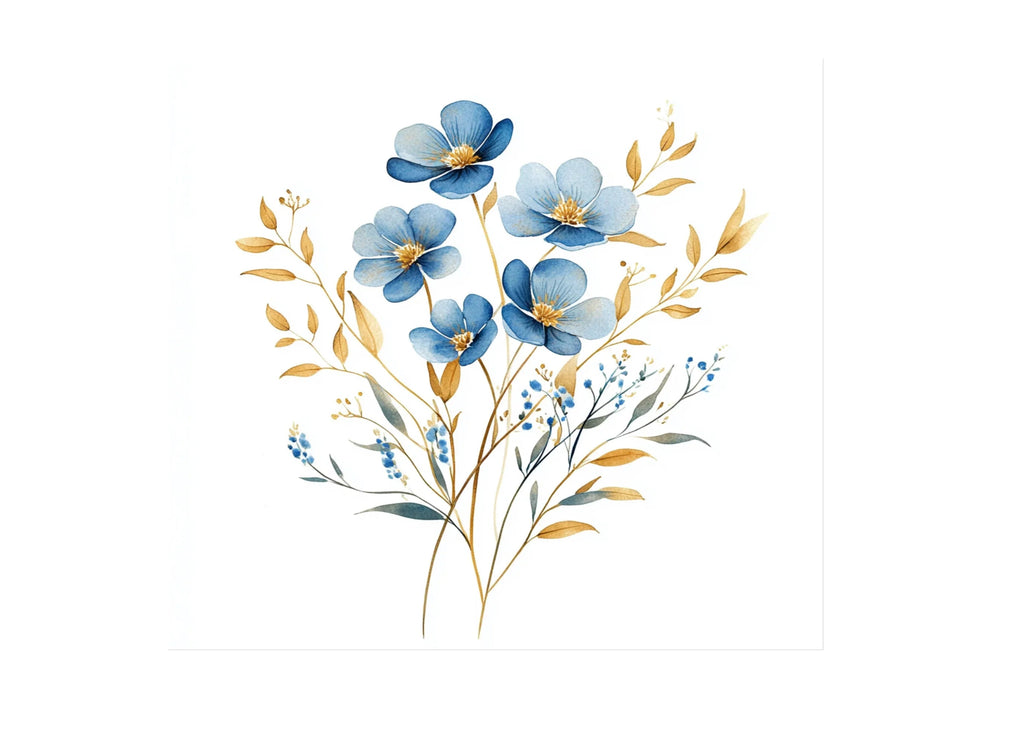 Blue and Gold Floral Clipart Bundle