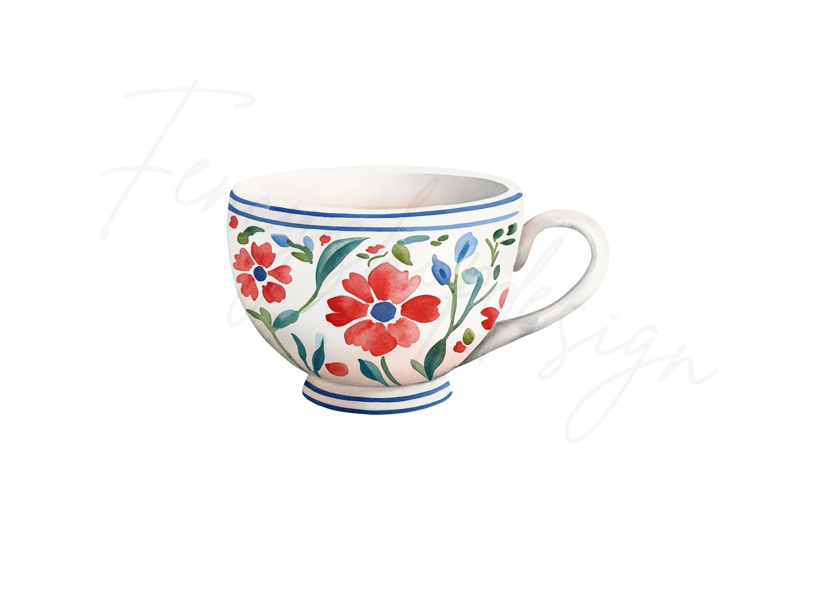 Vibrant Folk Floral Tea Cups Clipart Bundle