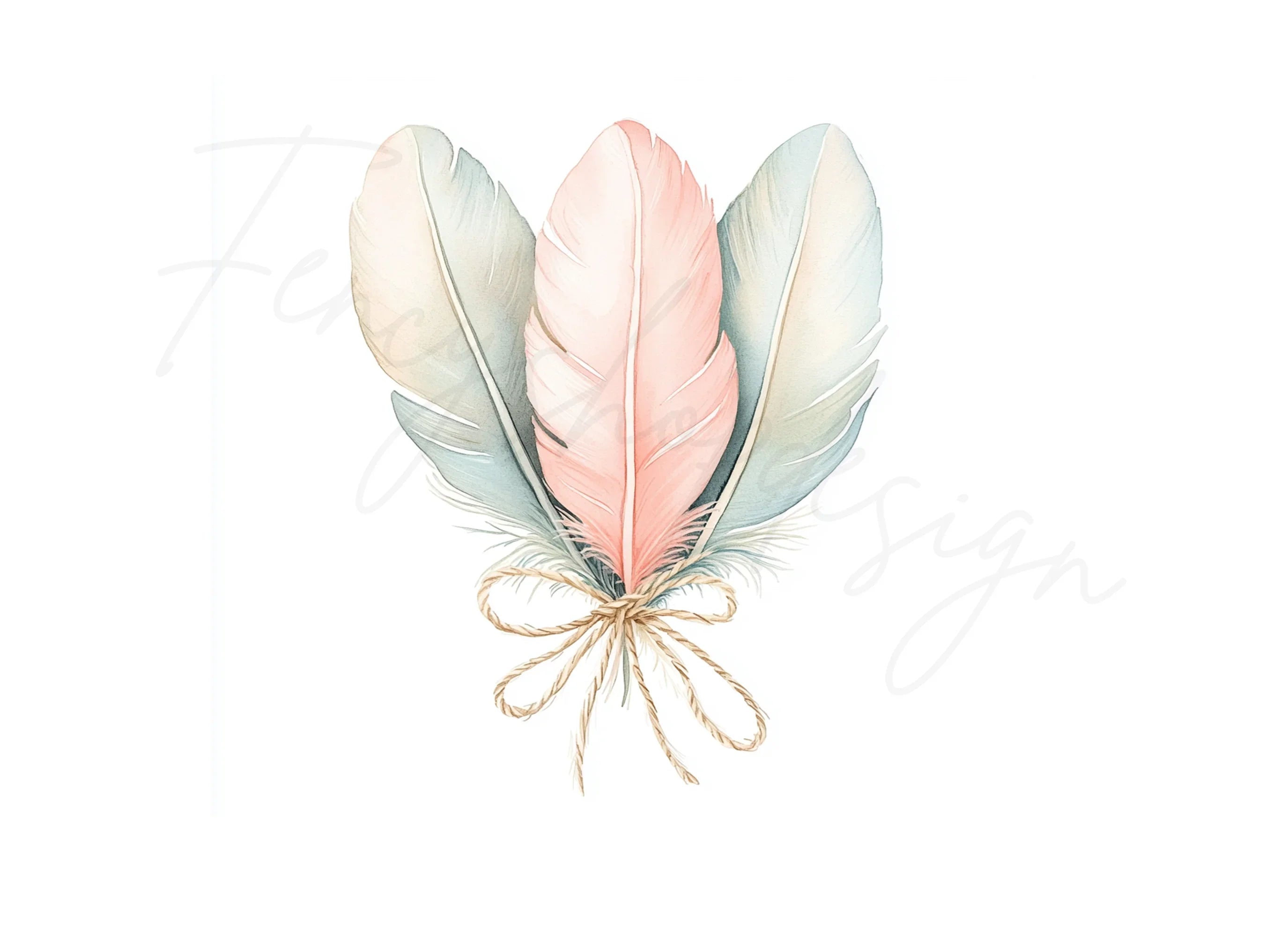 Boho Pastel Feather Clipart Bundle