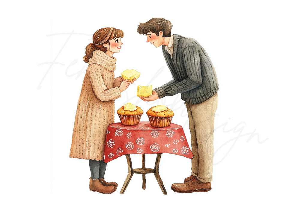 Couple Sharing Muffins Clipart Bundle