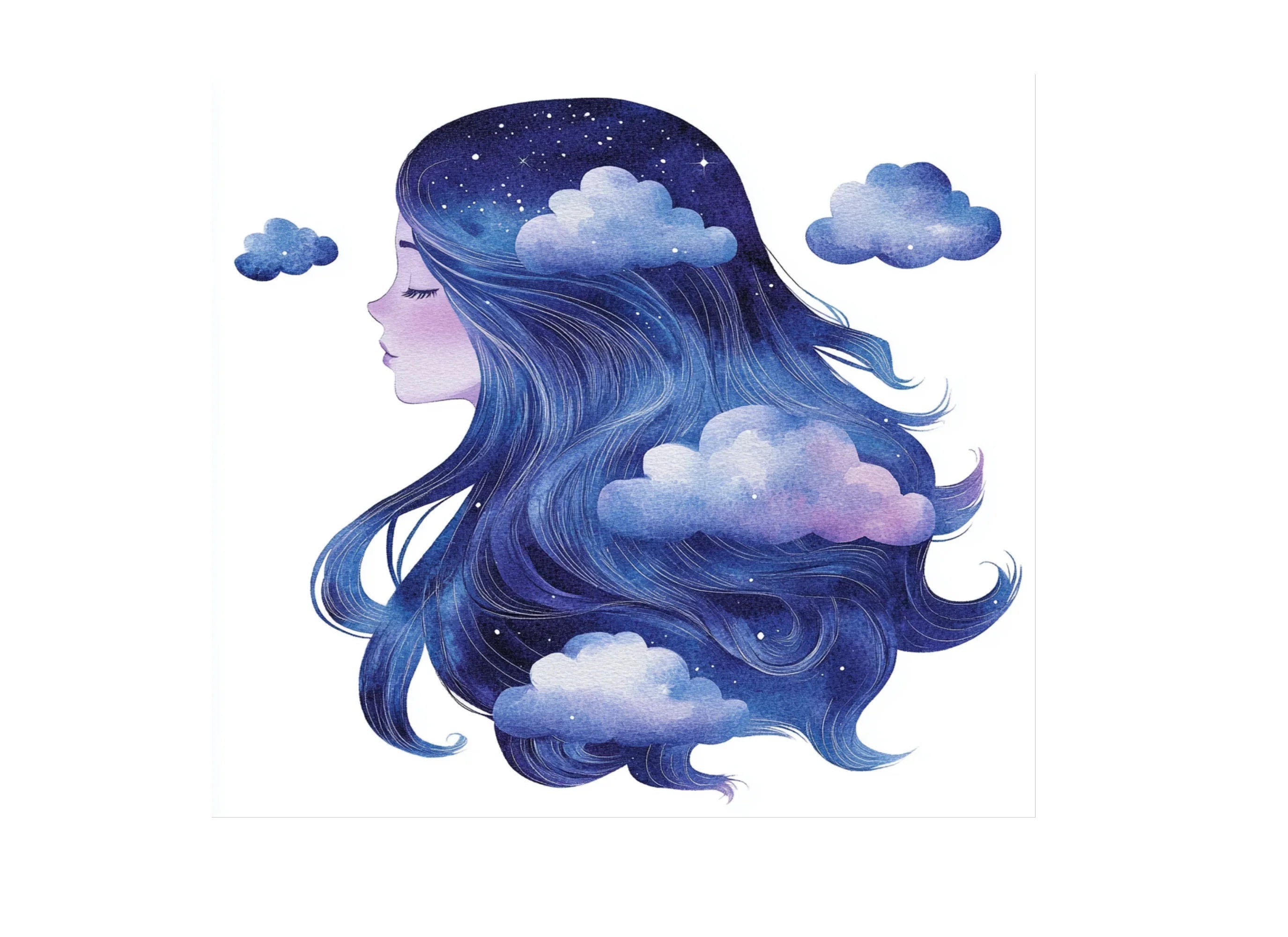 Dreamy Galaxy Hair Cloud Clipart Bundle