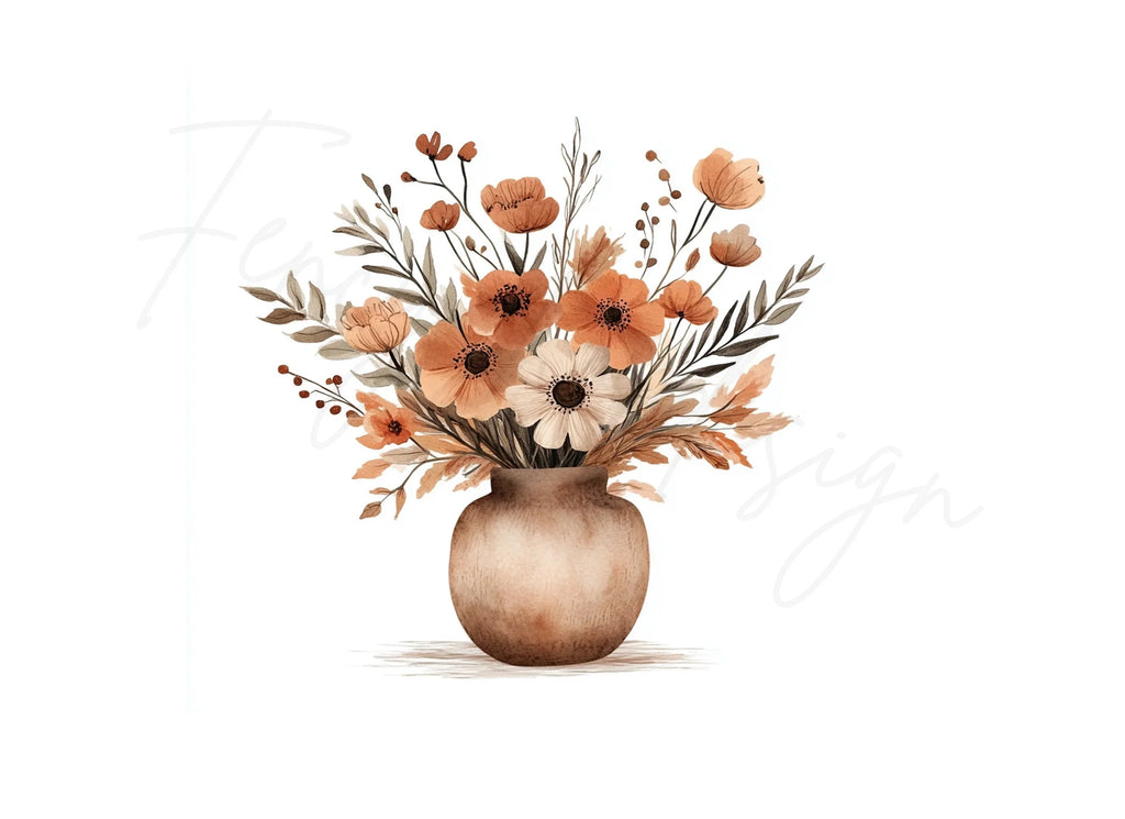 Autumn Boho Floral Vases Clipart Bundle