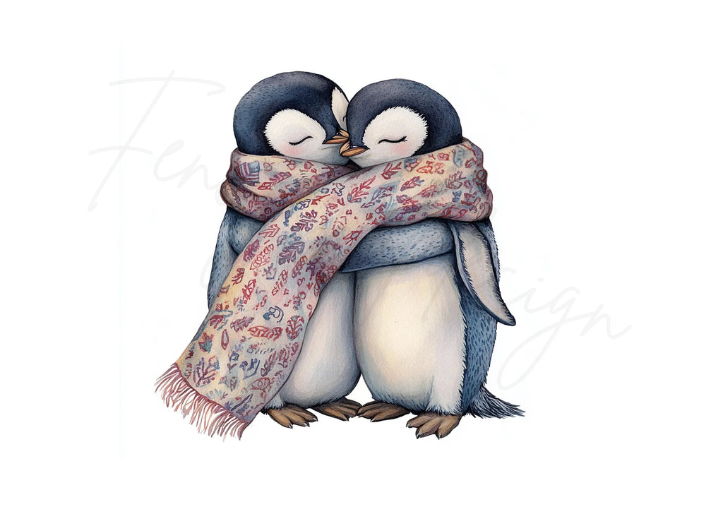Cute Penguin Couple Hugging Clipart Bundle
