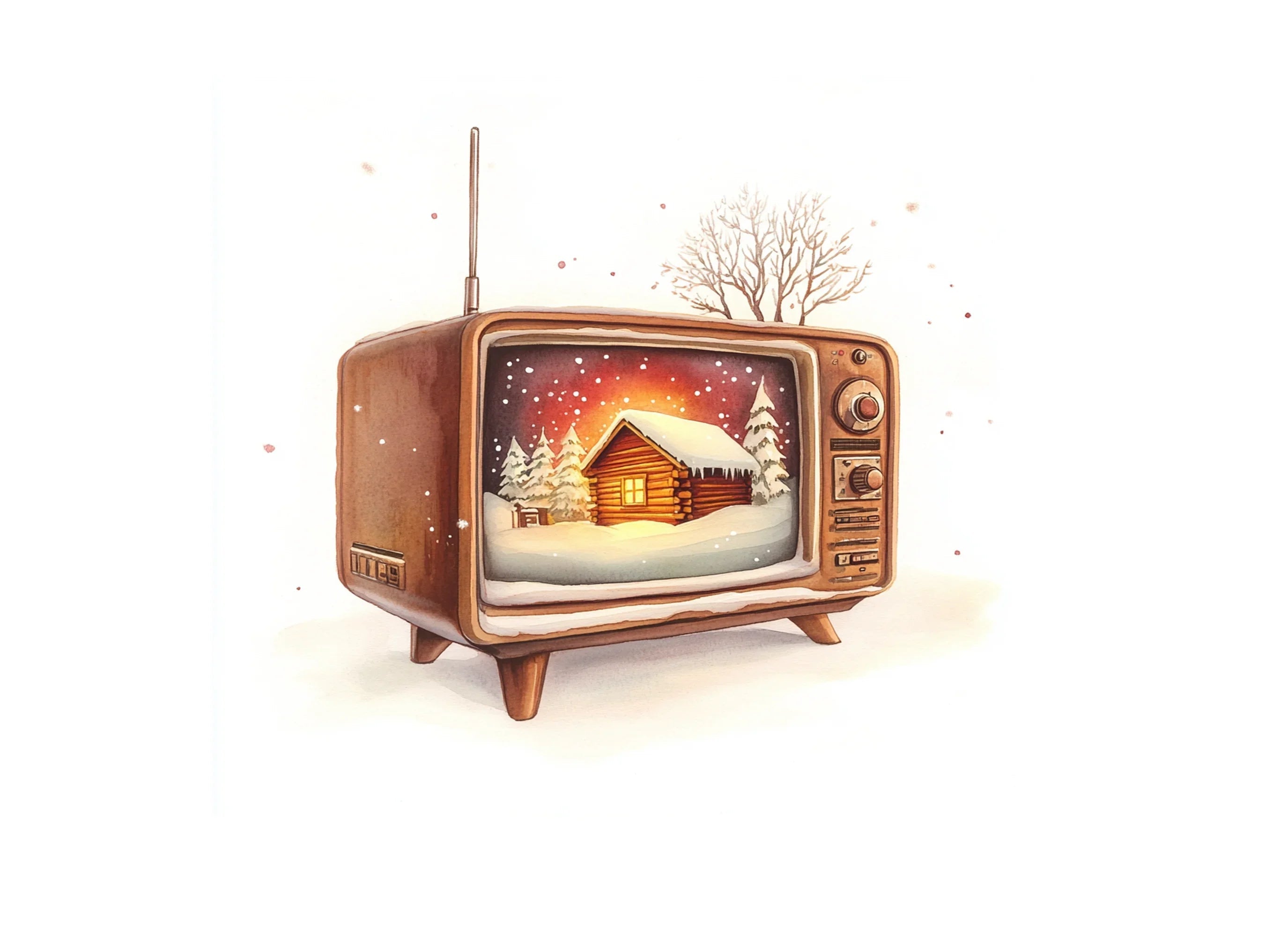 Vintage TV Winter Cabin Clipart Bundle