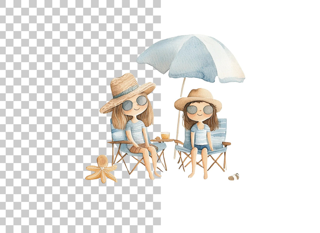 Girls Relaxing on Beach Chairs Clipart Bundle
