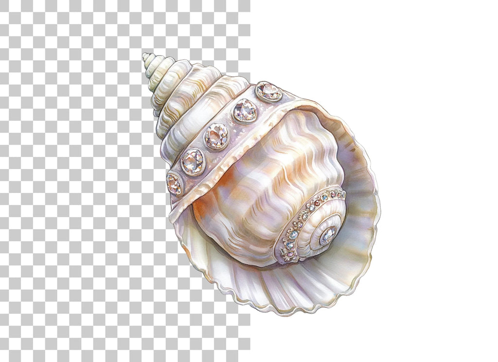 Elegant Seashells with Sparkling Gems Clipart Bundle