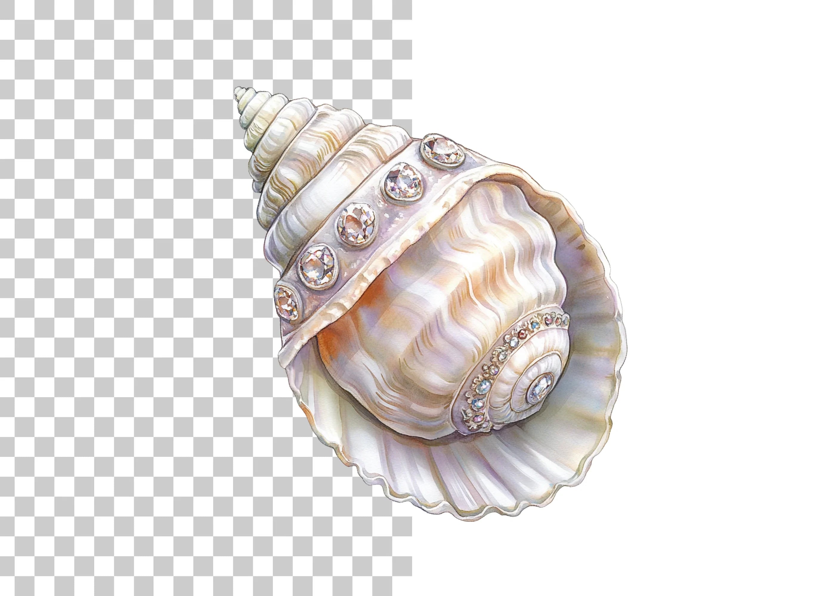 Elegant Seashells with Sparkling Gems Clipart Bundle