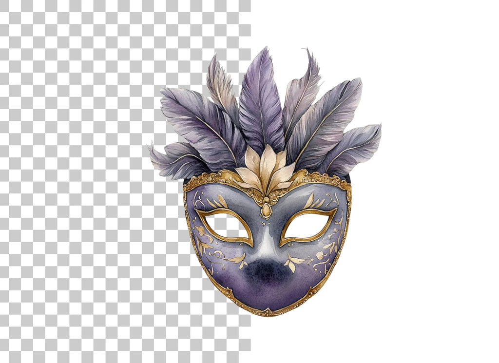 Ornate Purple Masquerade Masks Clipart Bundle