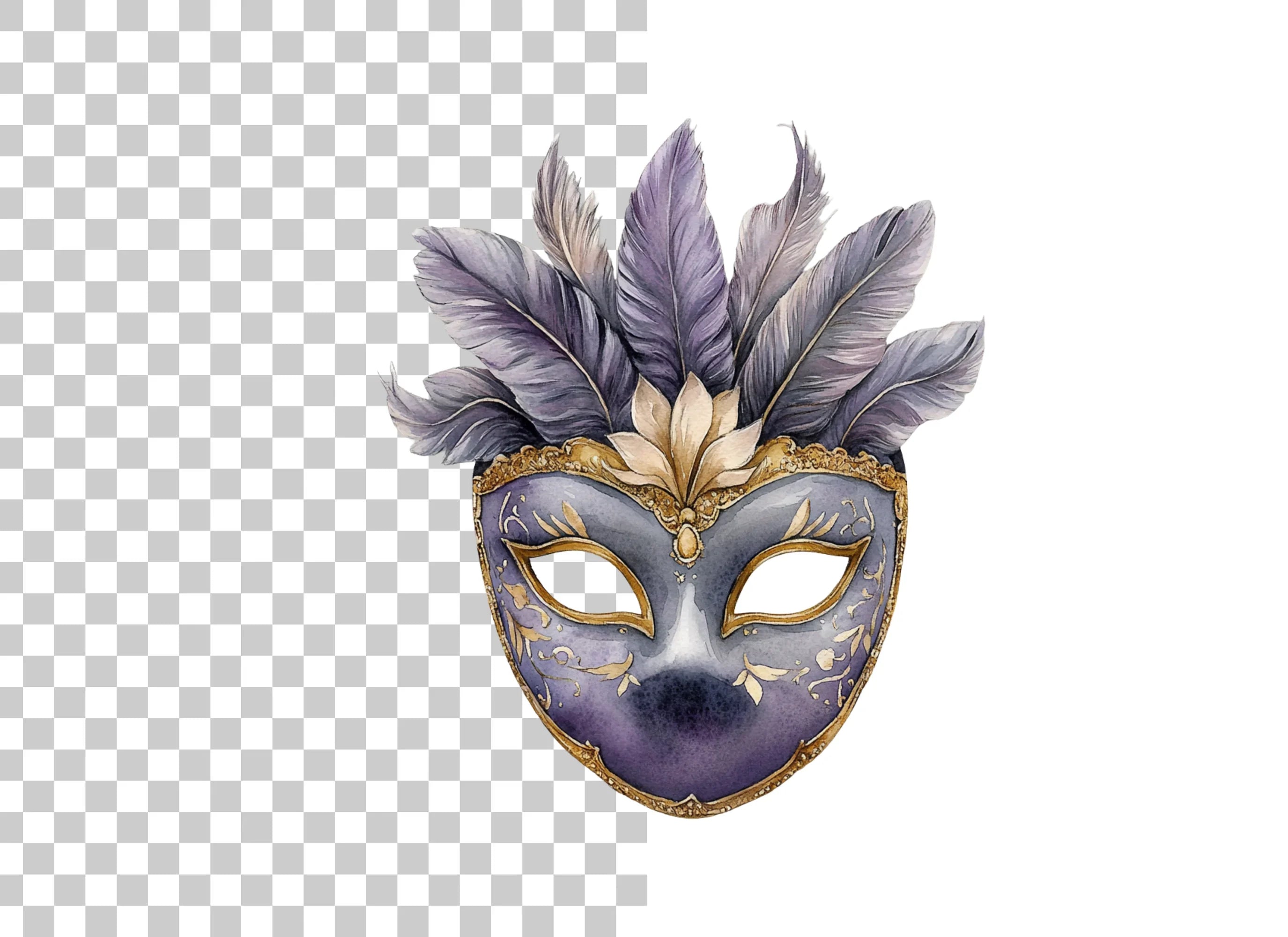 Ornate Purple Masquerade Masks Clipart Bundle