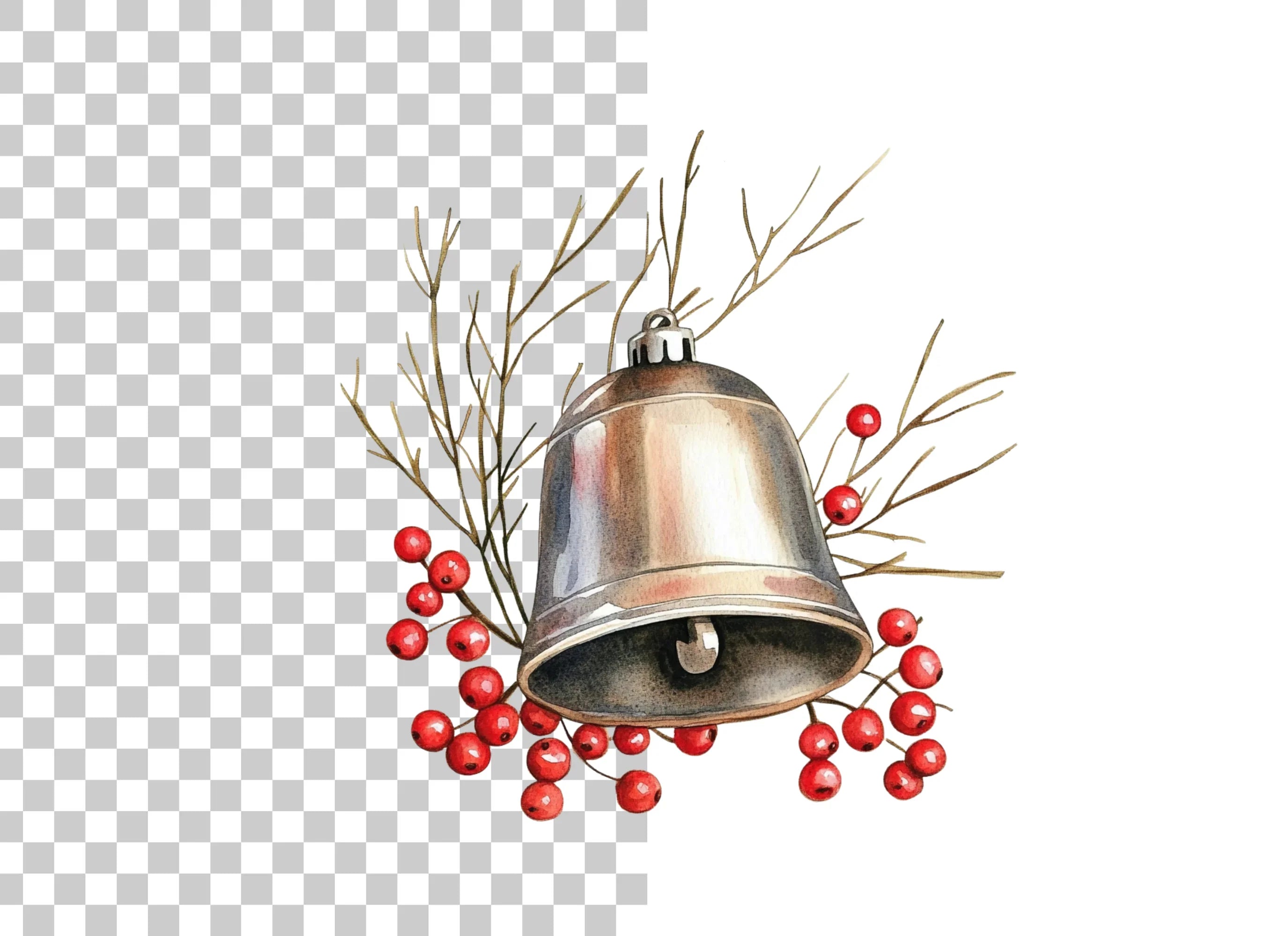 Christmas Bell with Berries Clipart Bundle