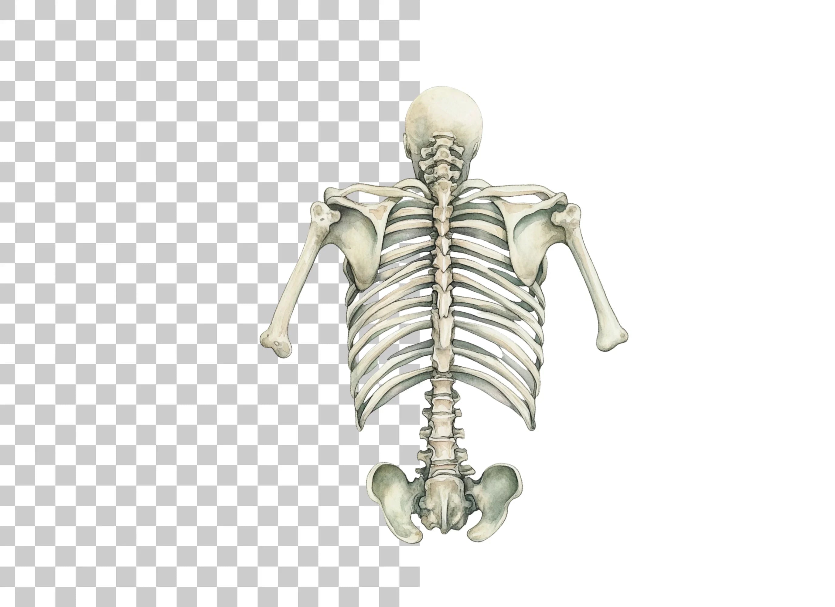 Human Torso Skeleton Back View Clipart Bundle