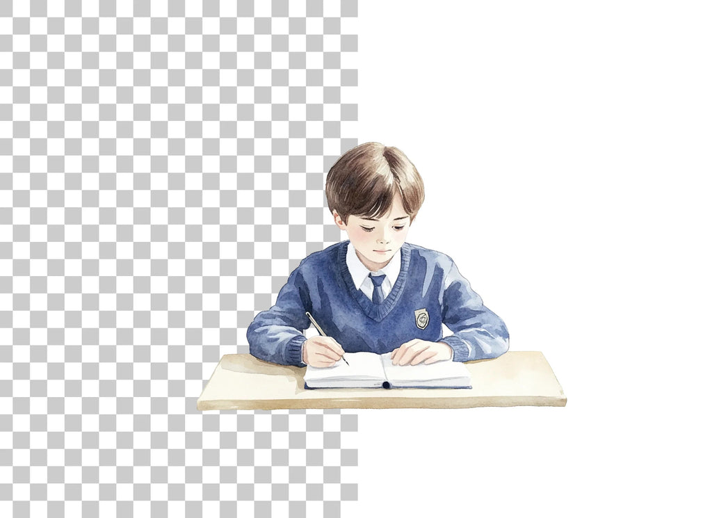 Boys Studying at Desk Clipart Bundle