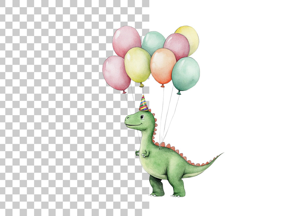 Happy Dinosaur with Balloons Clipart Bundle