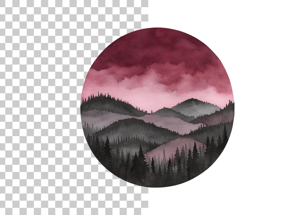 Dark Forest Mountain Landscape Clipart Bundle