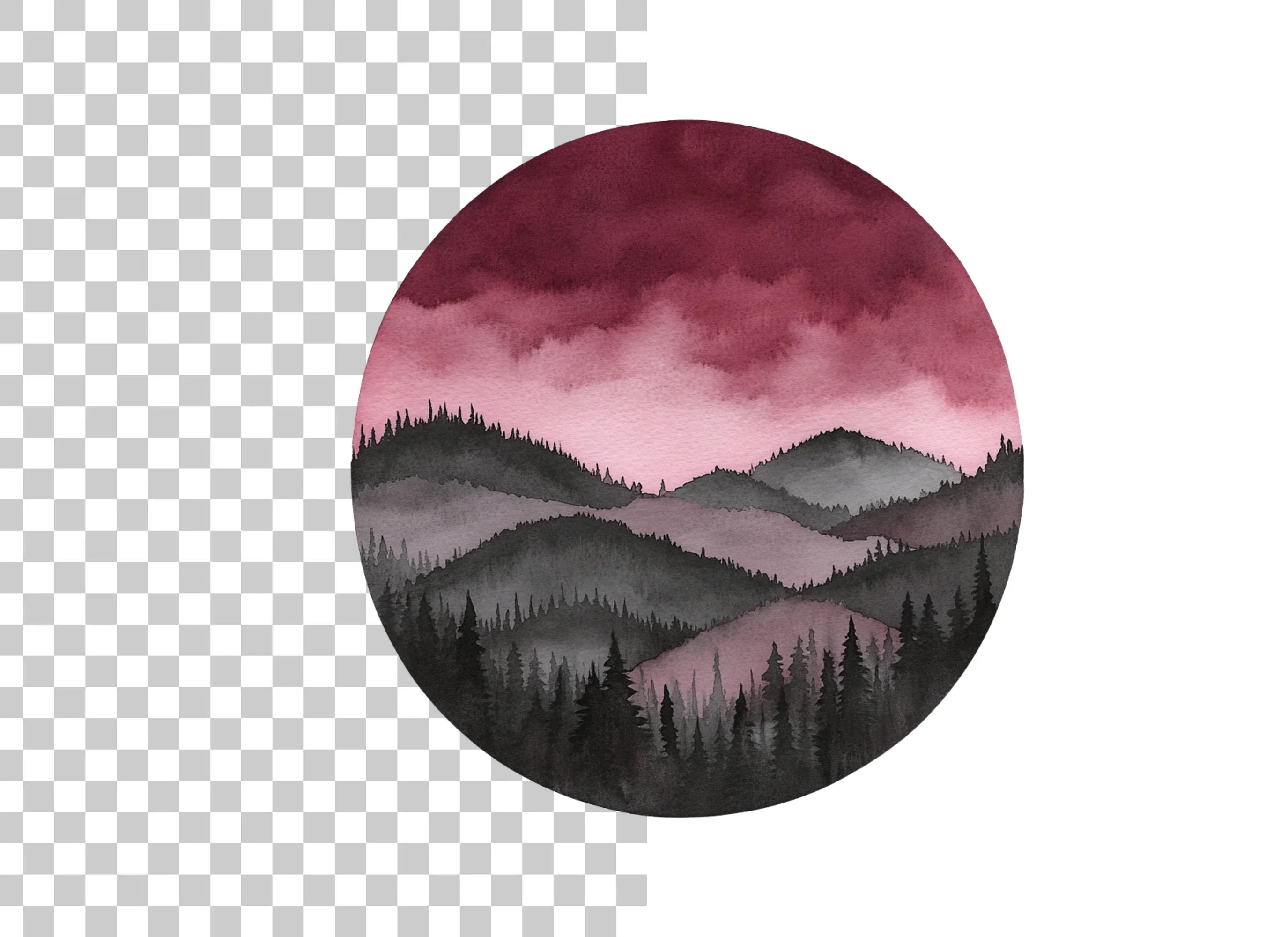 Dark Forest Mountain Landscape Clipart Bundle