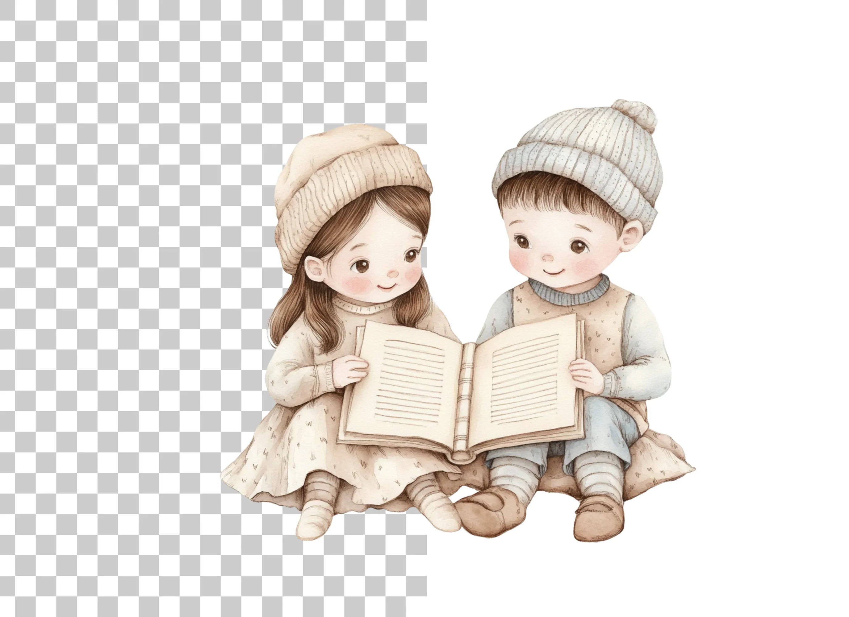 Cute Kids Reading Books Clipart Bundle