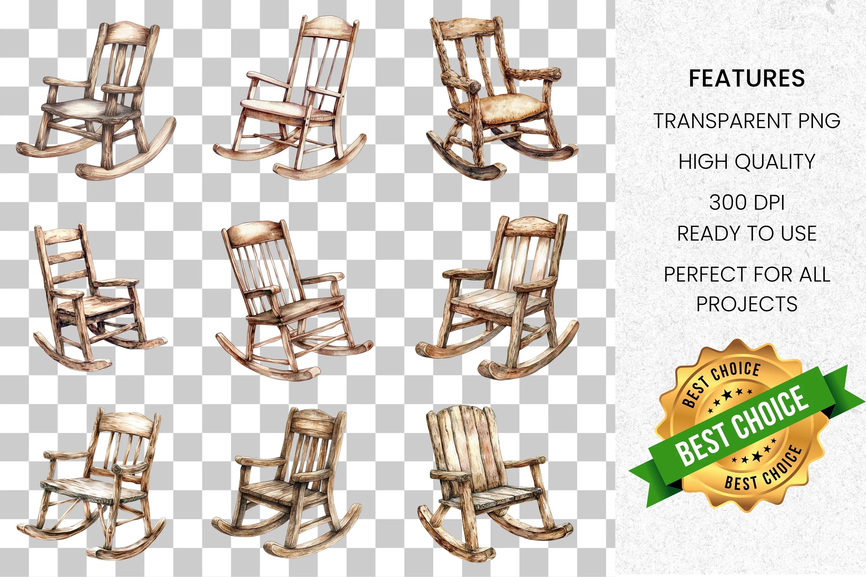 Rustic Rocking Chair Clipart Bundle