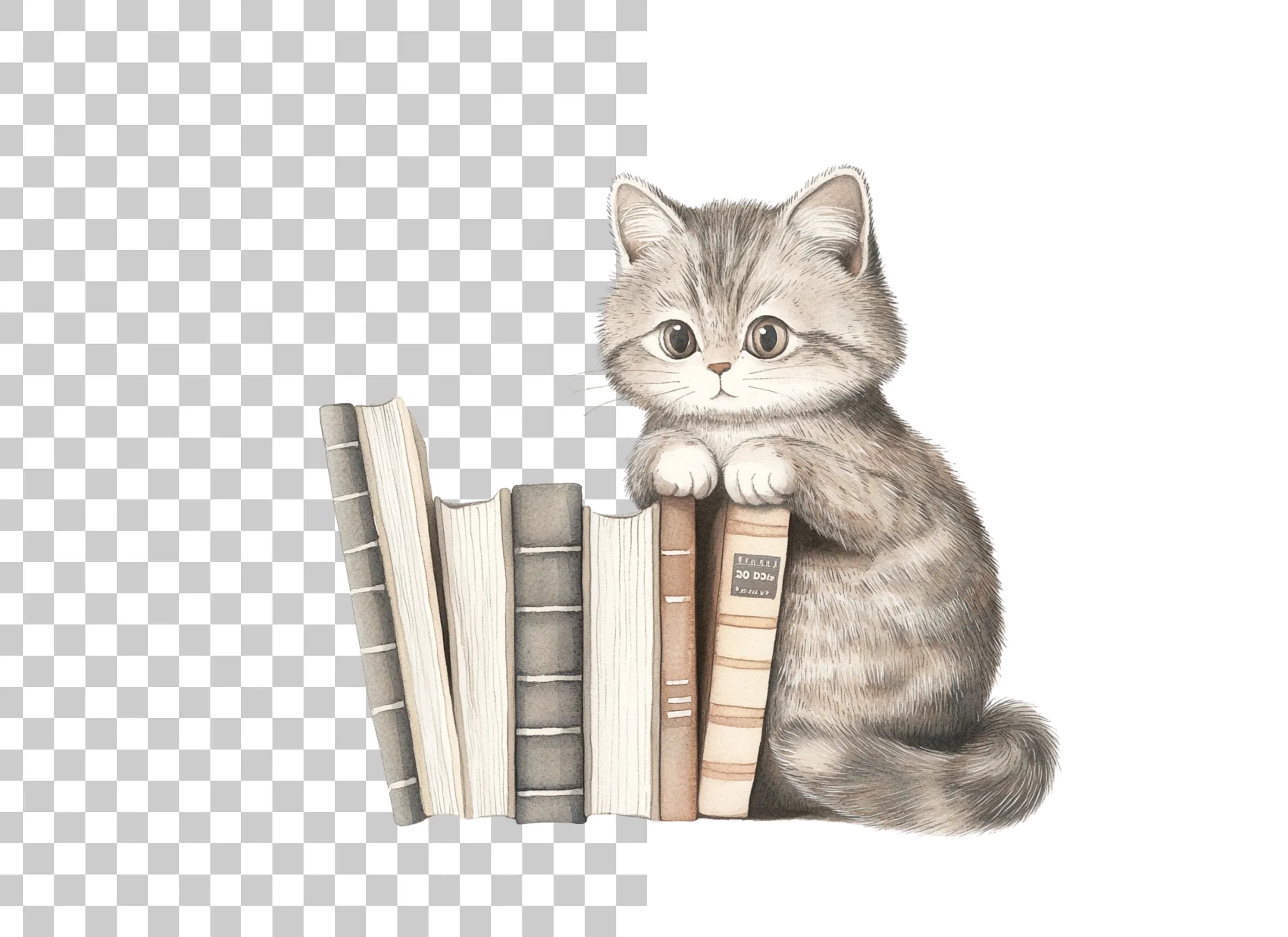 Cute Kitten with Books Clipart Bundle