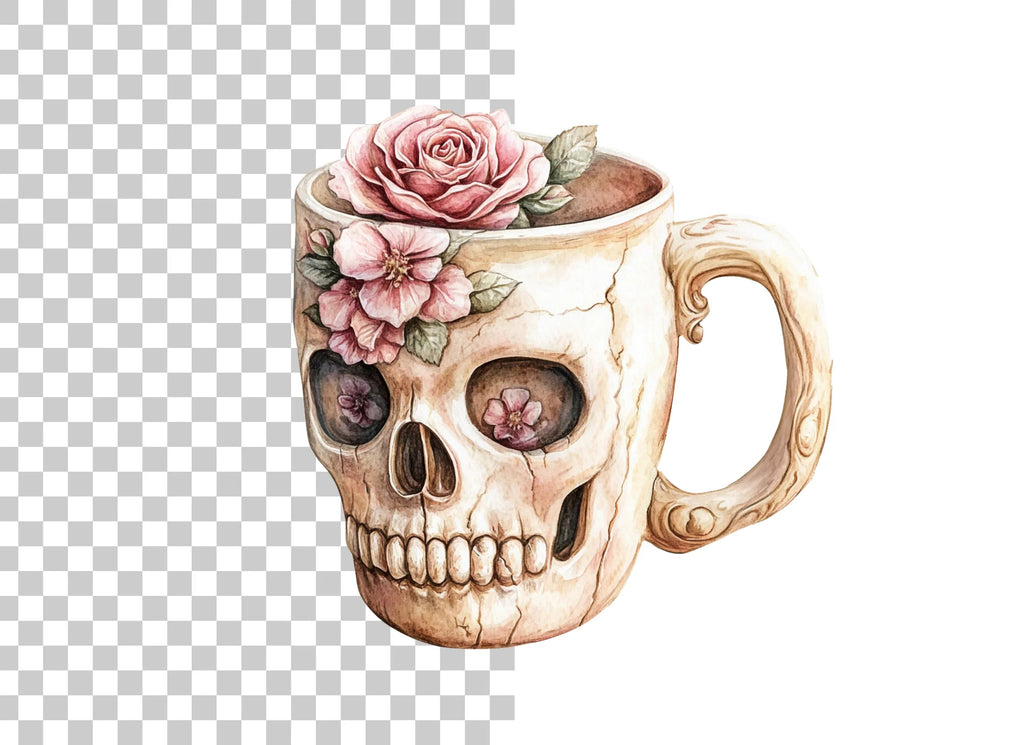 Floral Skull Cup Clipart Bundle