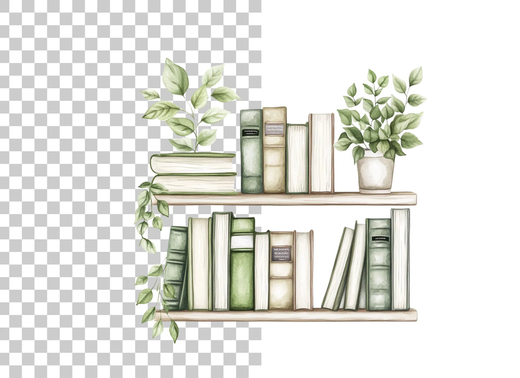 Bookshelf with Green Plants Clipart Bundle