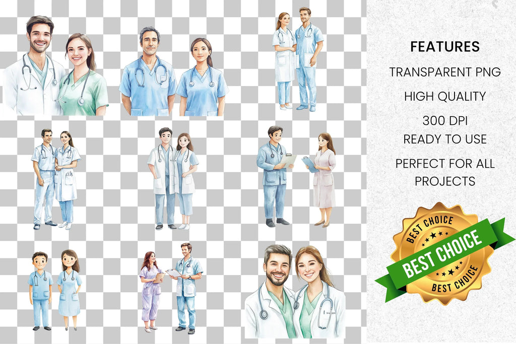 Diverse Medical Staff Clipart Bundle