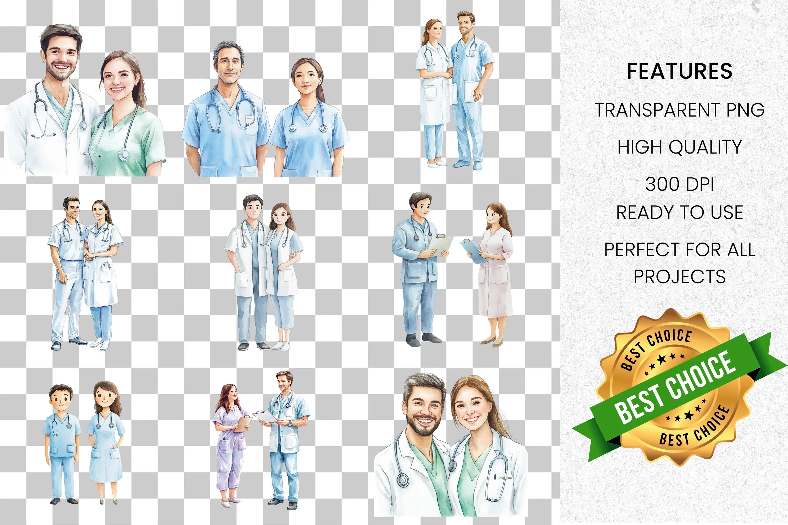 Diverse Medical Staff Clipart Bundle